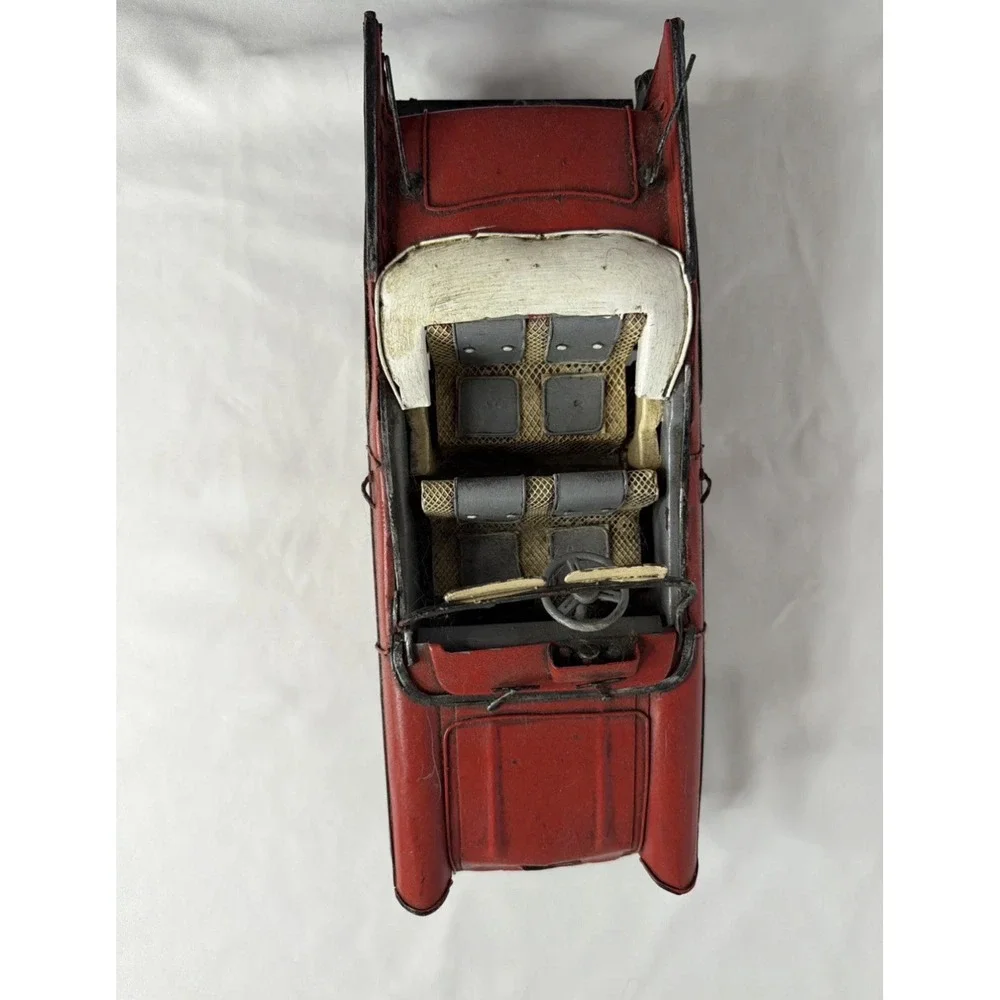 Vintage Red Tin Toy Convertible Car Vehicle - Age 17 Years & Up